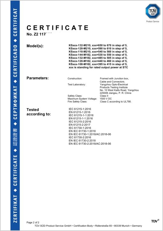 TUV cert Certificate